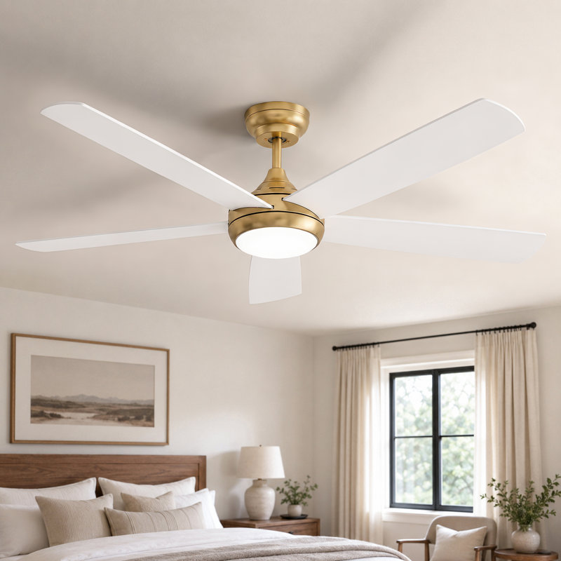 Ventilateur de plafond intelligent 48 po avec ensemble d'éclairage inclus, WiFi / APP / Voix / Télécommande, moteur à courant continu réversible à 5 pales et à faible bruit à 5 pales