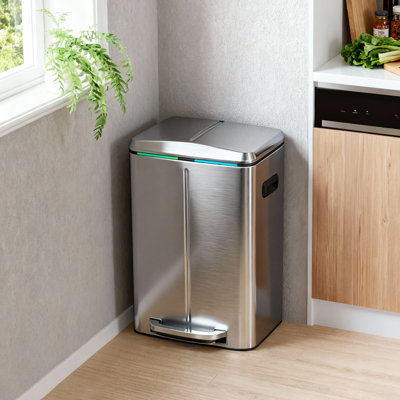 Trash Can, Dual Compartment Metal Step Bin, 2 X 20 L Garbage Can For Kitchen, With Plastic Inner Buckets, Soft-Close Lids, And Handles, Odour Seal