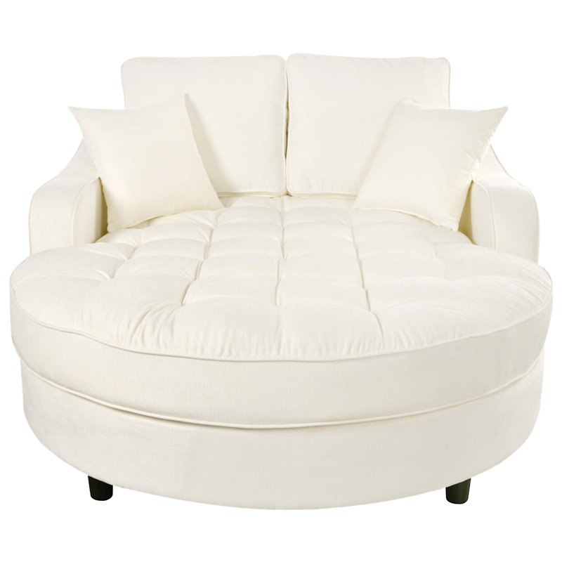 Canapé-lit moderne en chenille de 51 po avec siège touffeté et coussins détachables Modern Glam, Beige