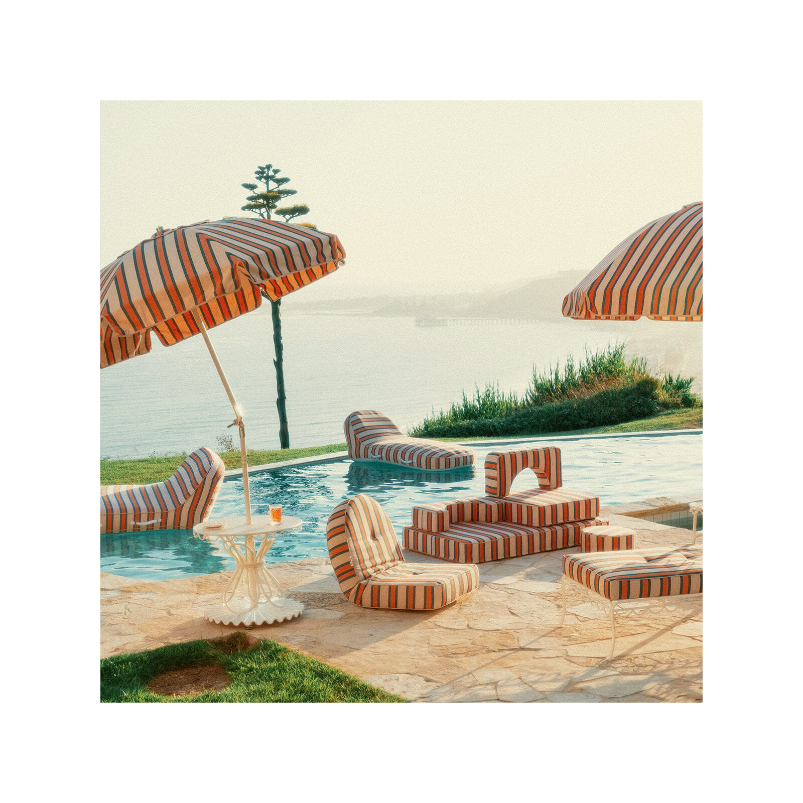 CLUB UMBRELLA - RIVIE, Bistro Dusty Pink Stripe