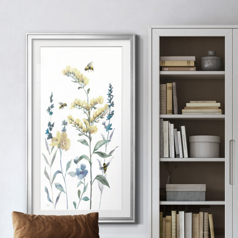 Jardin des bourdons II - Tableau encadré en verre, grand format, idéal pour le salon, H 14,5 po x l 26,5 po x P 1,5 po
