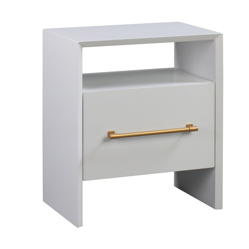 Libre 23'' Sleek White and Gold Modern Nightstand with 1 Drawer