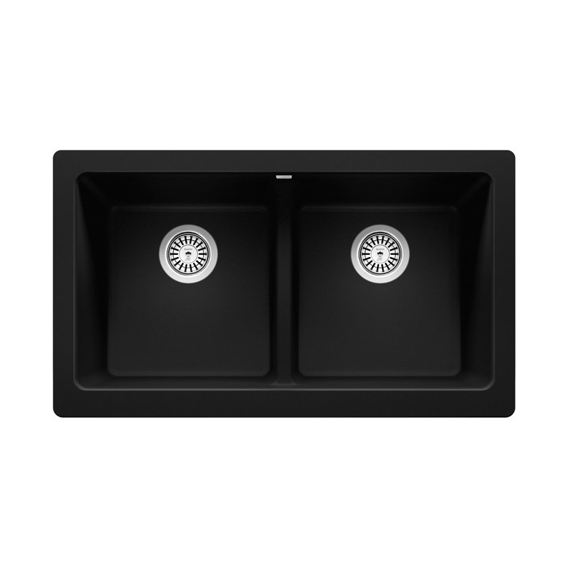 Vintera SILGRANIT 33" Double Bowl Apron-Front Farmhouse Sink, Coal Black