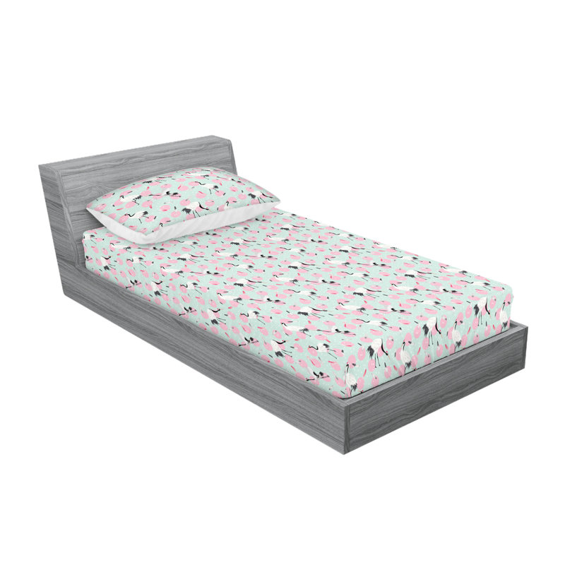 Drap-housse et taies décoratives Ambesonne, Rose pâle, vert menthe / pois, Ensemble de draps pour lit simple TG avec 1 taie d