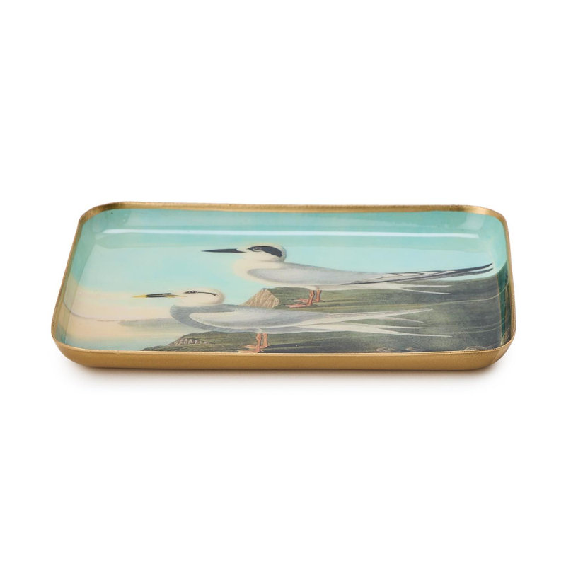 Ensemble de 4 plateaux de bureau et à bijoux en métal « Oiseaux de mer » – Collection décorative en fer et émail d'inspiration côtière