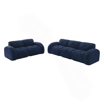 Ensemble de canapé 2 pièces Canapé confortable, ensemble de canapé 2 + 3 places, canapé à assise profonde, tissu de velours doux, fond en éponge haute densité 32D, aucun assemblage requis, ensemble de canapé moderne pour le salon, bleu