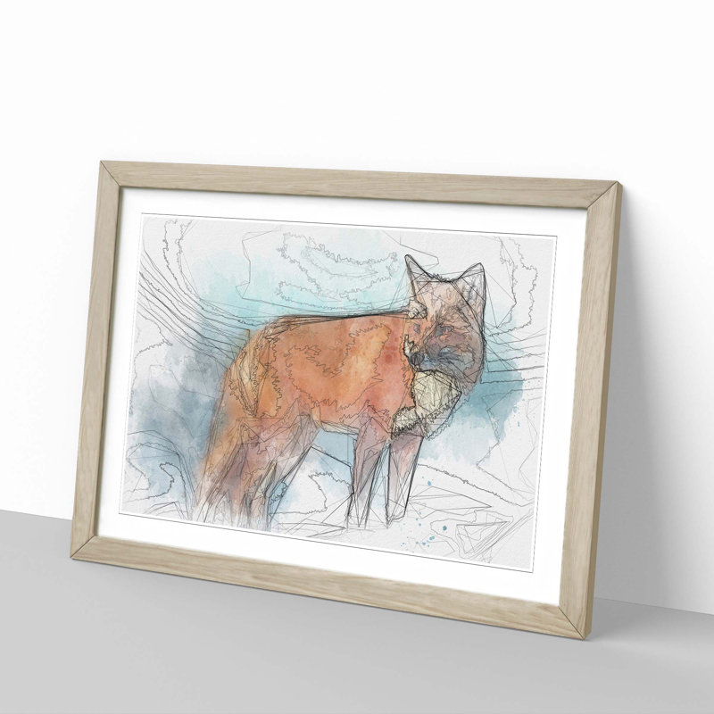 The Red Fox in Abstract - Picture Frame Graphic Art Print, 27cm H x 36cm W x 2cm D, Oak Framed