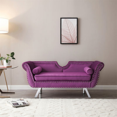 Causeuse en velours à accoudoirs roulés de 61 po avec coussin amovible Jasvir