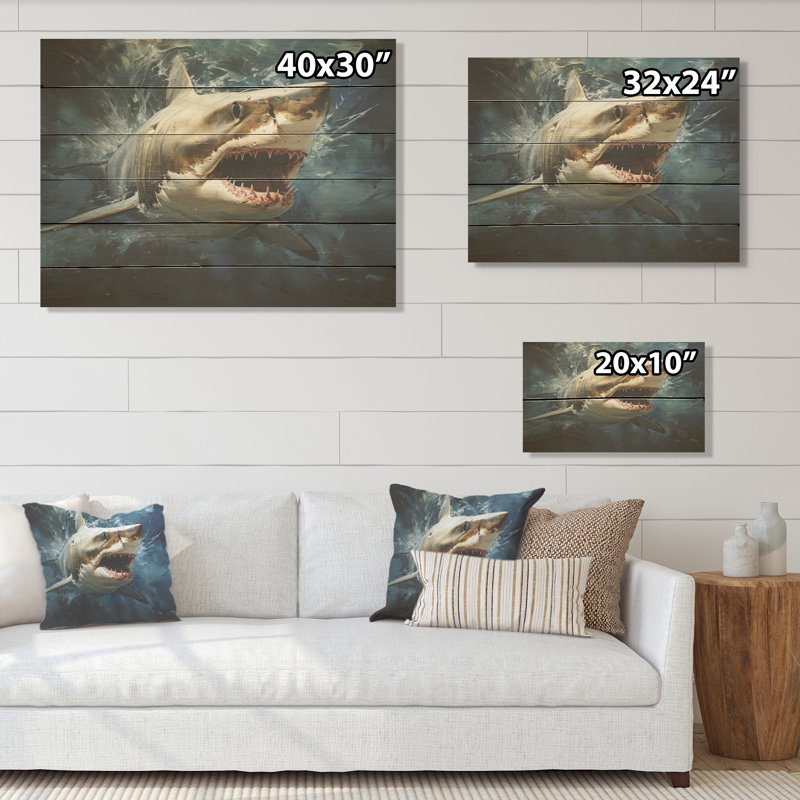 Sark Mako Momentum - Art sur bois de requin sur bois de pin naturel, H 10 po x l 20 po