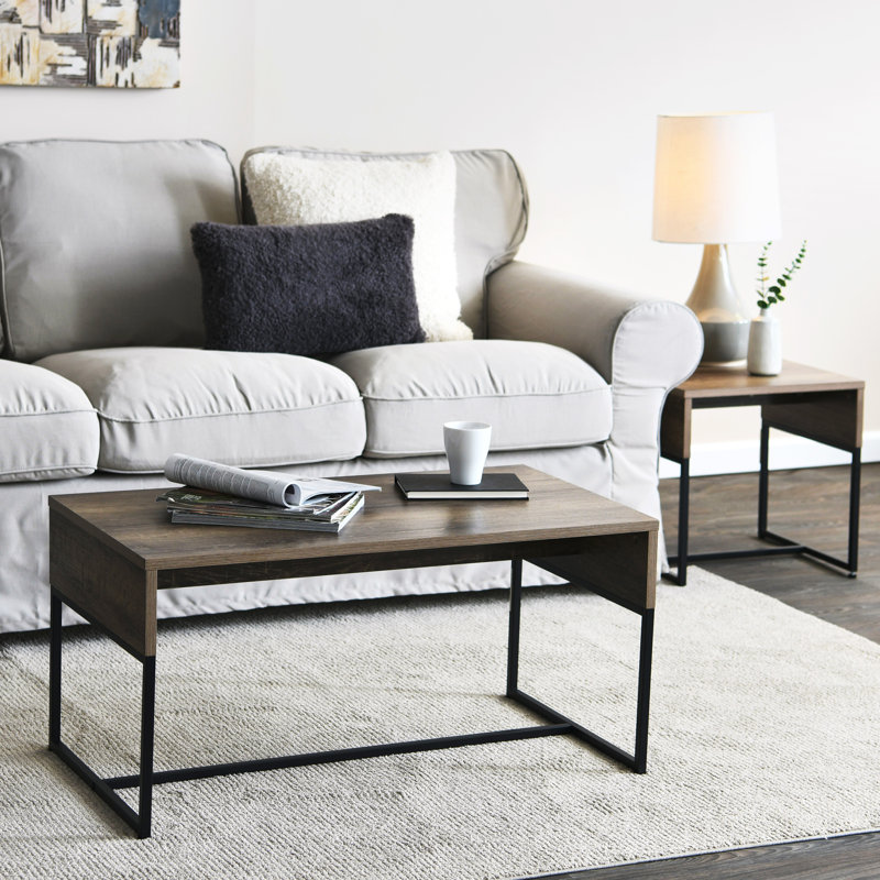 Avak Wrap Rectangular Coffee Table Wood Grain and Metal, Ashwood Top/Black Base