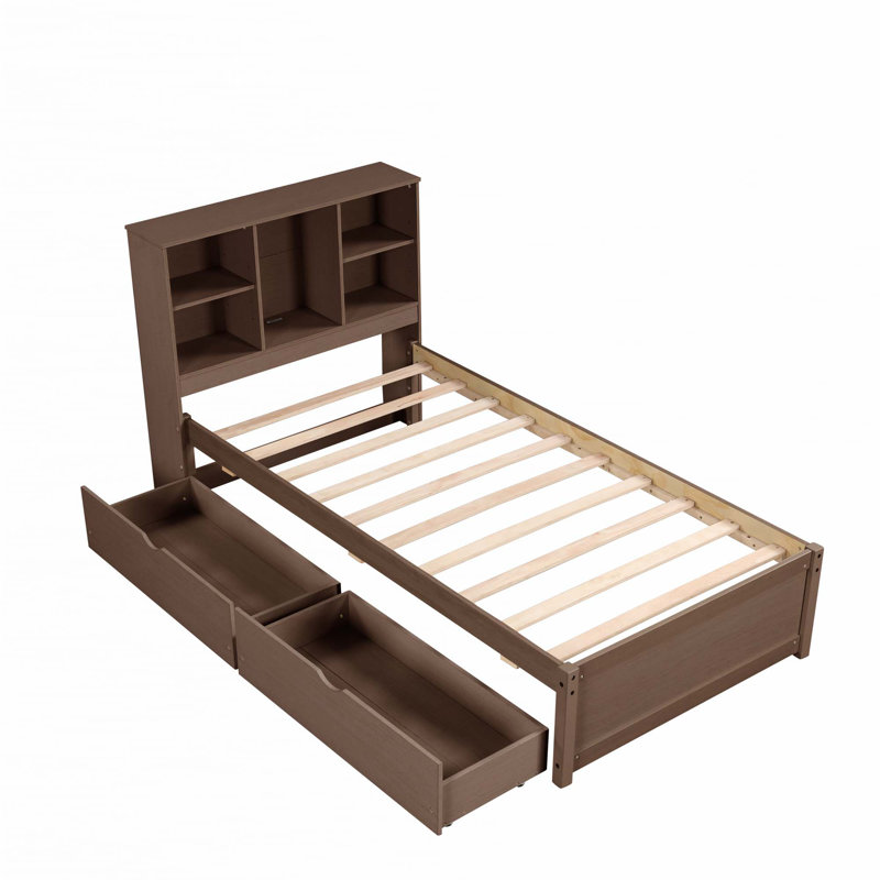 Base de lit plateforme avec port USB intégré, Noyer