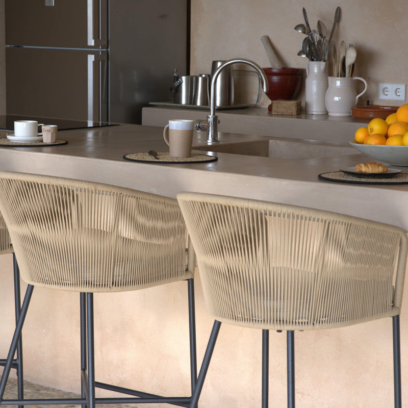 Fabiano Rope Outdoor 69.5cm Bar Stool with Cushion, Natural