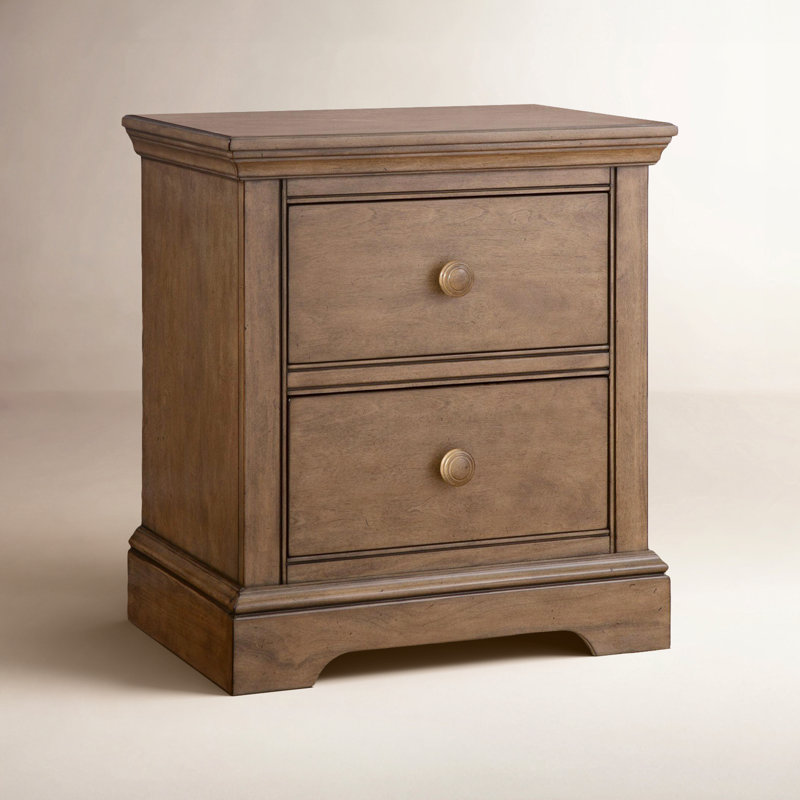 Table de chevet 2 tiroirs en bois, Beige