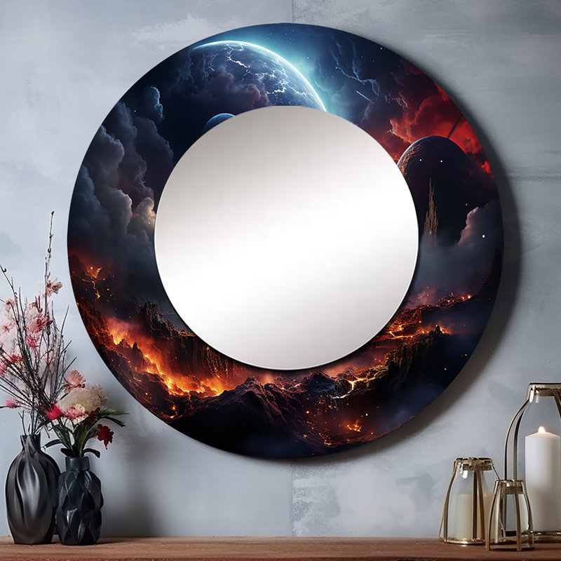 Orange noir astronomique, espace Dreams II - miroir décoratif Galaxies, miroir mural rond orange, impression d'art en métal