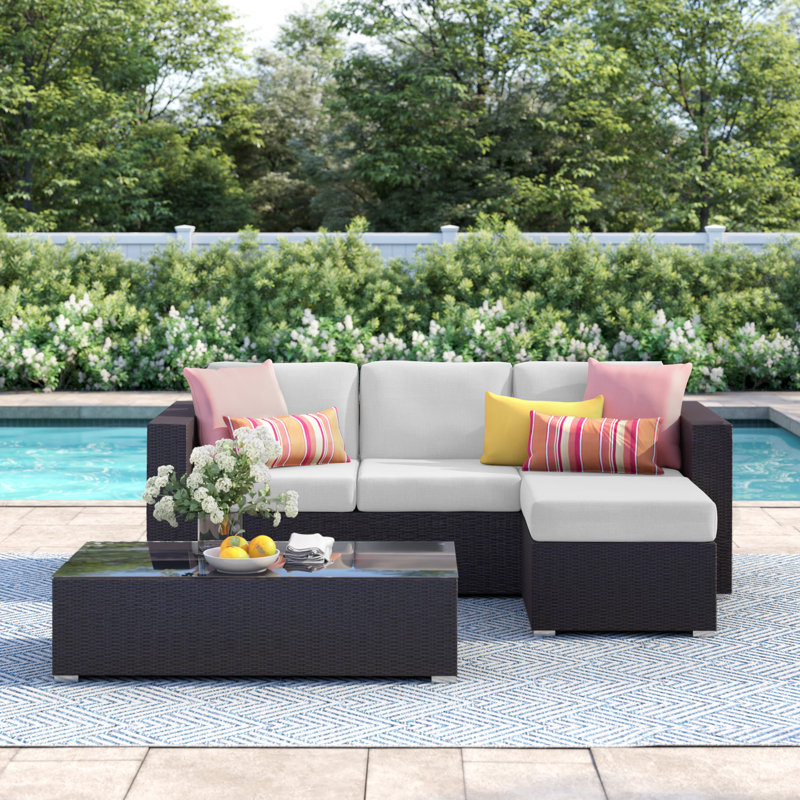 Convene 3 Piece Rattan Sectional Seating Group with Cushions, White