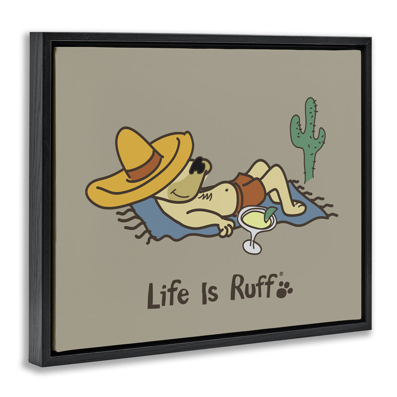 «Siesta Dog in Desert Floater» par LIR, H 25 po x l 31 po, Cadre flottant noir de jais
