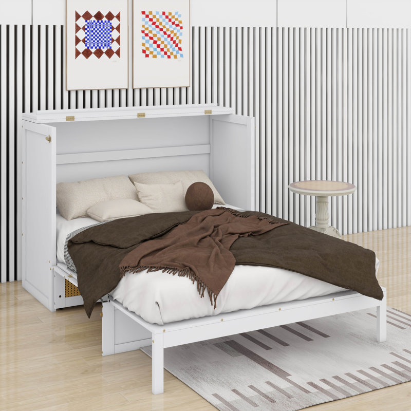 Lit escamotable double avec tiroirs, Blanc