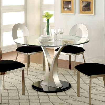Meleze Round Glass Top Metal Base Dining Table
