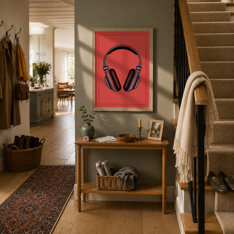 Headphones Modern - Framed Print, Oak, A4 - 29.7 x 21.0 cm