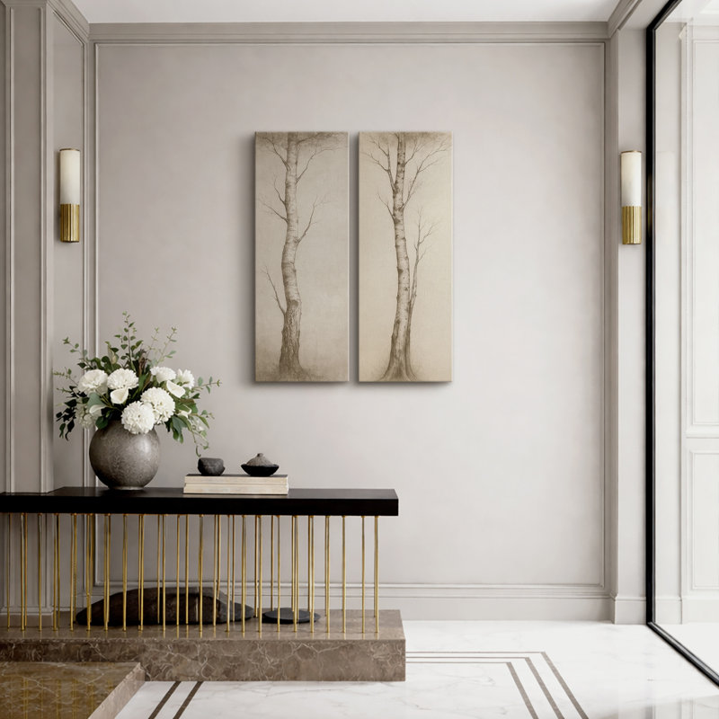 «Minimalist Bare Tree Silhouette Art for Hallway», ensemble de 2, reproduction d'art encadrée sur toile 32 po x 12 po x 2