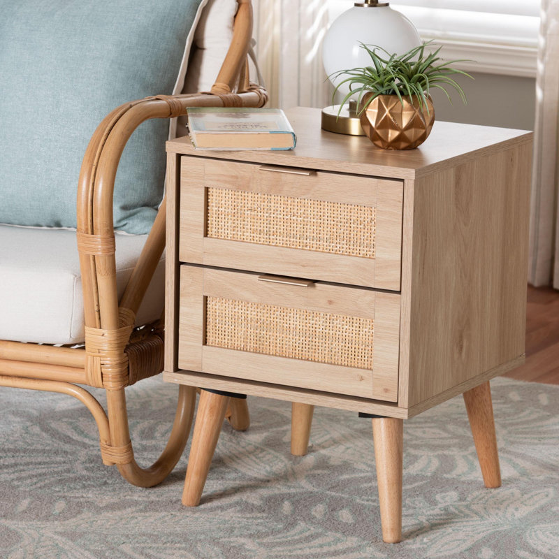 Willumsen 2-Drawer Nightstand in Oak Brown Finish, 21.7'' H X 15.7'' W X 15.7'' D