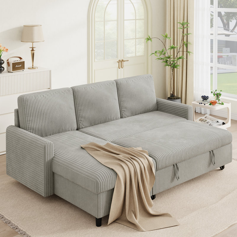 77.2" Upholstered Convertible Sleeper Sofa Bed , Light Gray