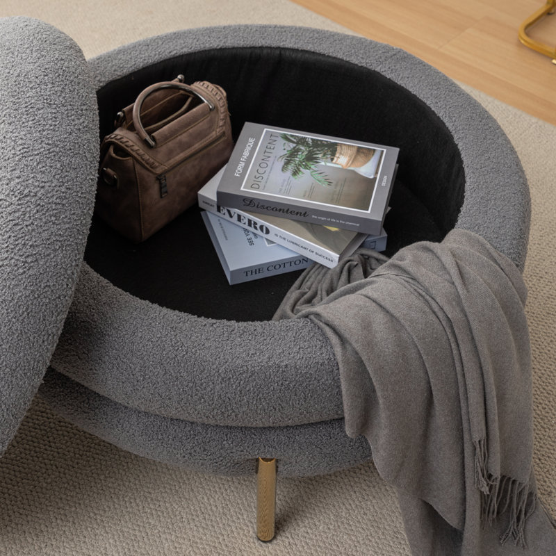 Repose-pieds rond avec rangement Lytham, Mélange de polyester gris