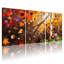 Plantes et fleurs, feuilles d'automne, bouleaux, fleurs, scène de nature colorée, ensemble de 3 impressions sur toile-463275753