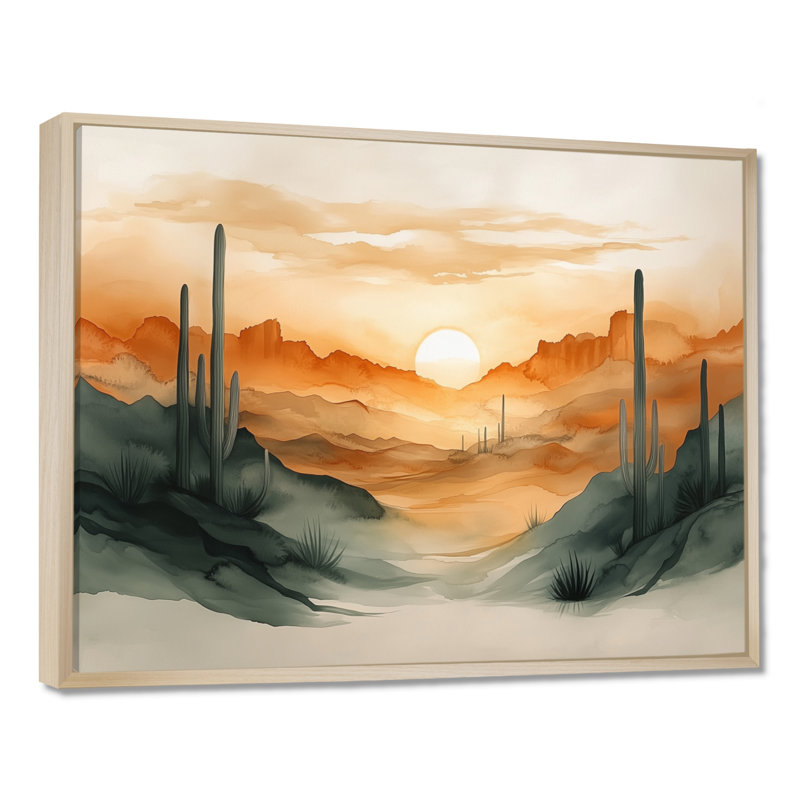 «Cactus at Emberlight - Desert Botanical», art mural sur toile encadré, 24" H x 32" W, Cadre naturel flottant