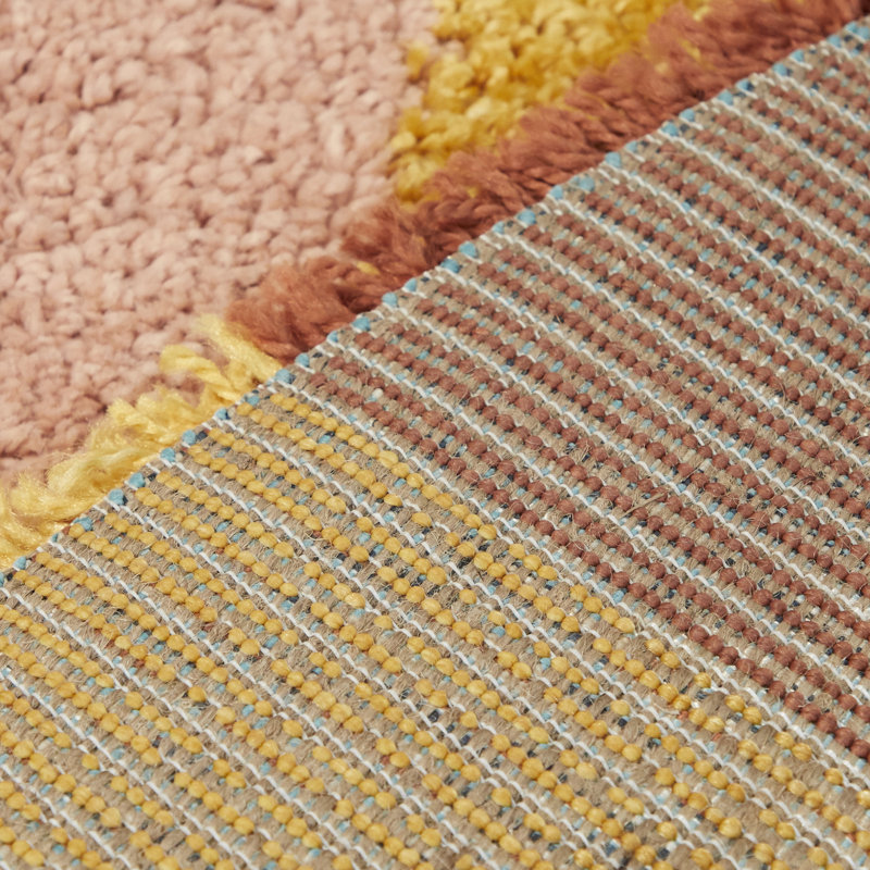 Olanda Rainbow Shag Area Rug, Cream Rainbow, Rectangle 5'3" x 7'