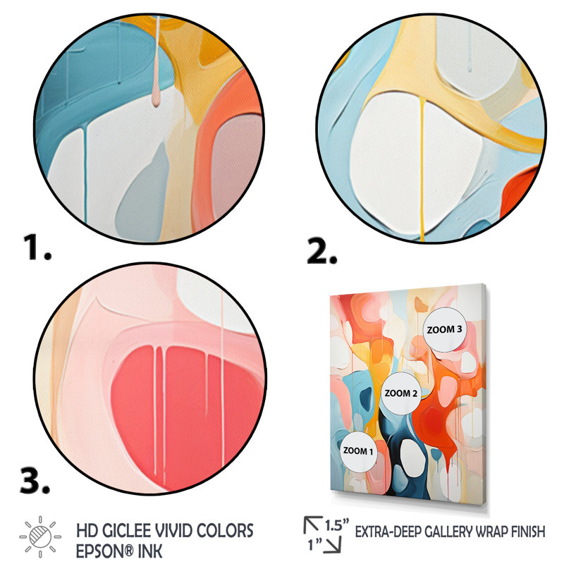 Reproduction sur toile rose beige Mid Century Atomic Abstraction II, Cadre flottant noir, H 44 po x l 34 po x P 1,5 po