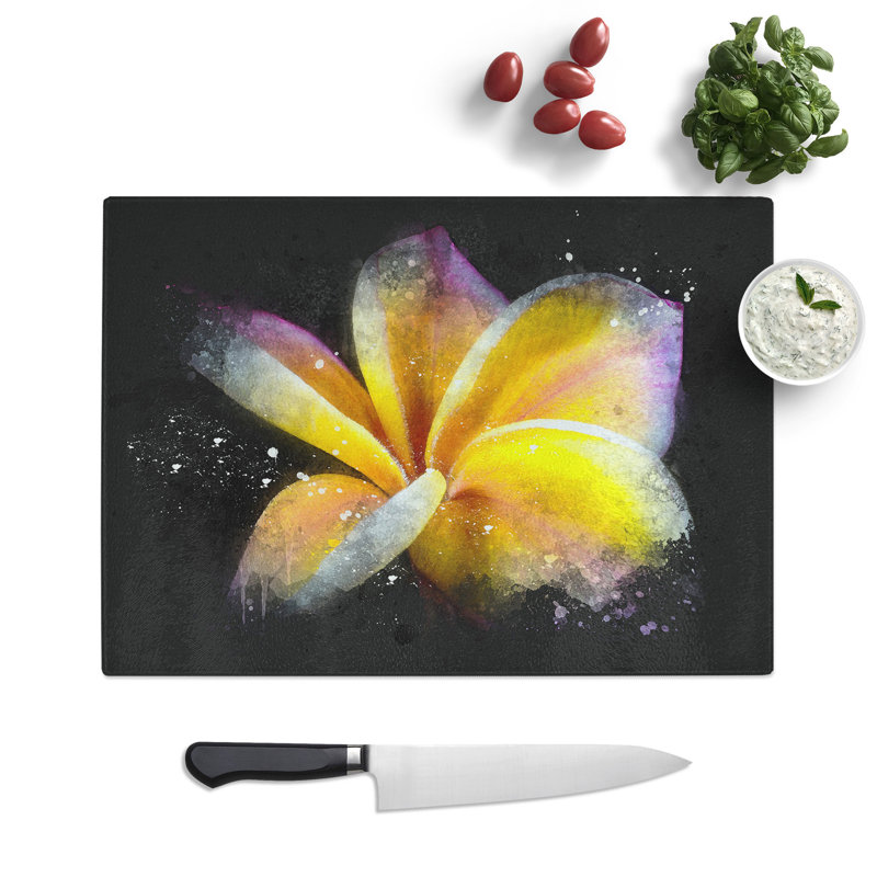 Frangipani Flower Paint Splash Chopping Board, 0.4cm H x 20cm W x 28.5cm L