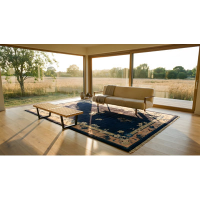 Tapis bleu antique en laine noué à la main des années 1900