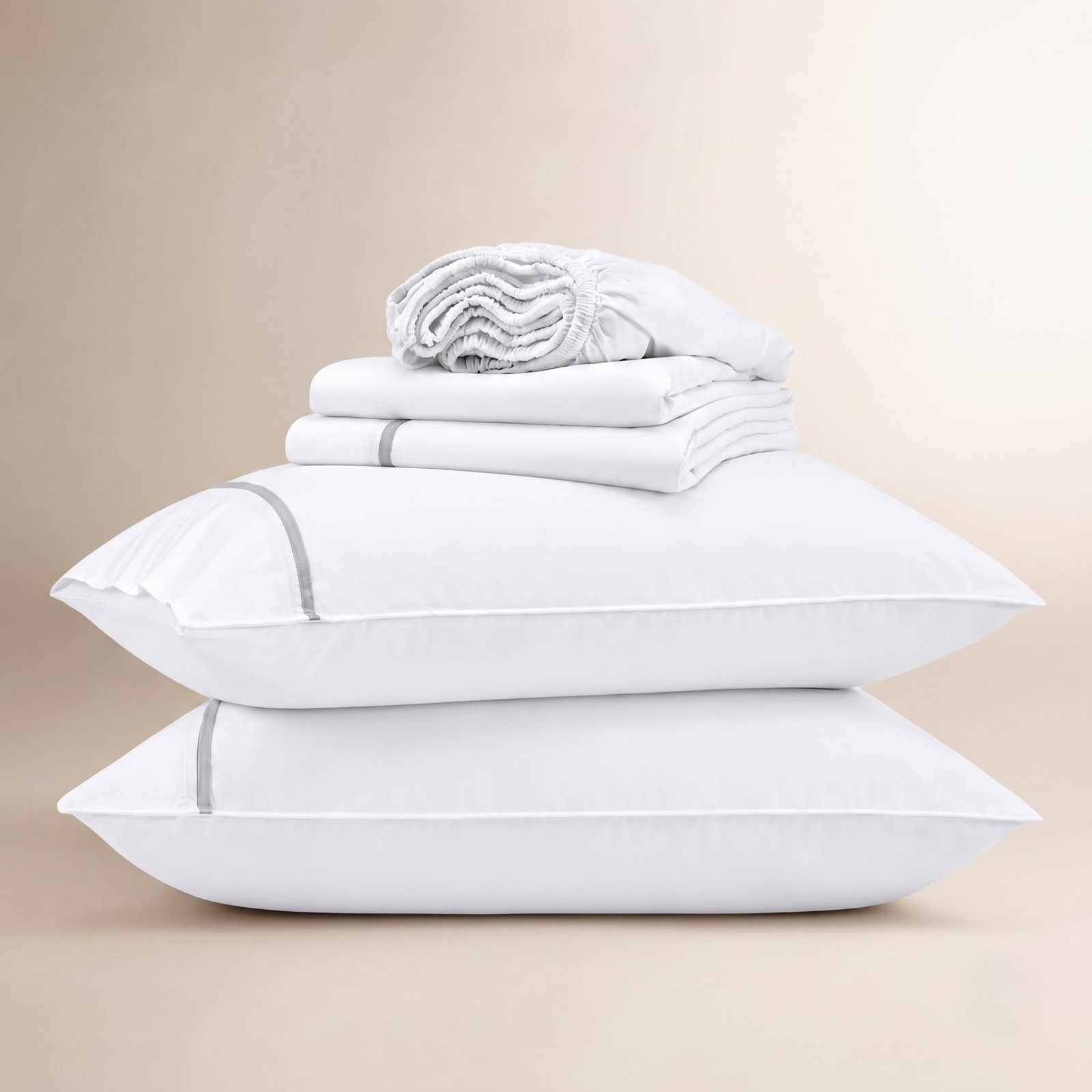 Double Stitch Sheet Set, California King Sheet Set, Bright White Contrast