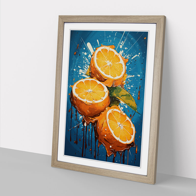 Orange Fruit Pop - Single Picture Frame Print on Wood, Oak Framed, 64cm H x 46cm W x 2cm D