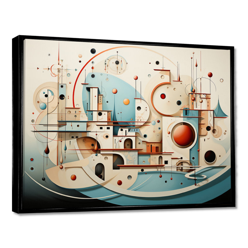 Coastal City Red Moon Rising - art mural paysage urbain, Cadre flottant noir, H 12 po x l 20 po