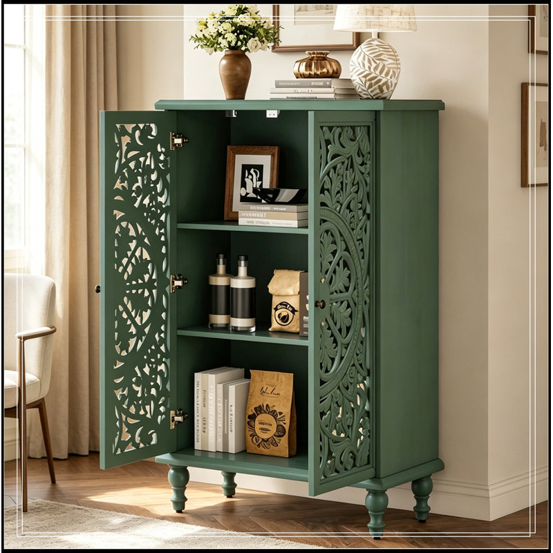 Armoire avec portes sculptées creuses, Vert antique
