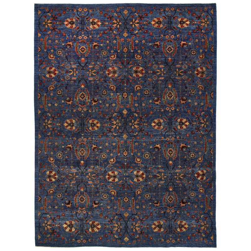 Tapis traditionnel bleu et multicolore 9 x 12