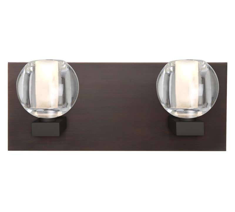 Barre d’éclairage de salle de bain 2 lumières Dayna, Nickel satiné, Transparent, Halogène