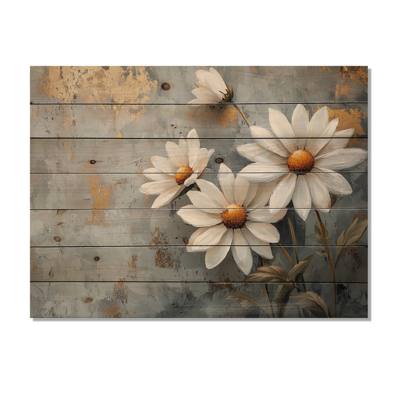 Geraniums Pure Form Minimalism I - Daisies Wood Wall Art - On Natural Pine Wood, 30" H x 40" W x 0.78" D