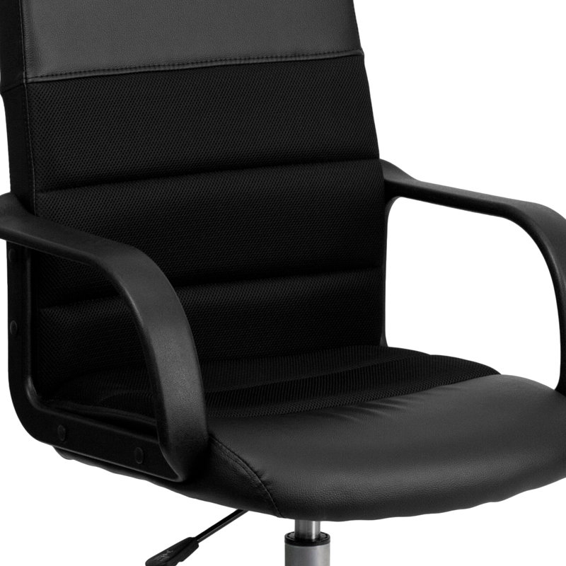  Mid-Back Black Leather Soft and Mesh Swivel Task Office Chair