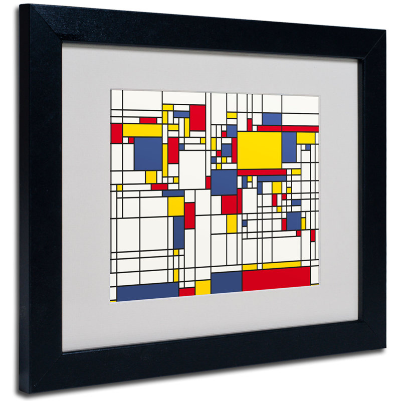 « mondrian world map » par michael thompsett, impression encadrée, H 11 po x l 14 po x P 0,5 po, Noir