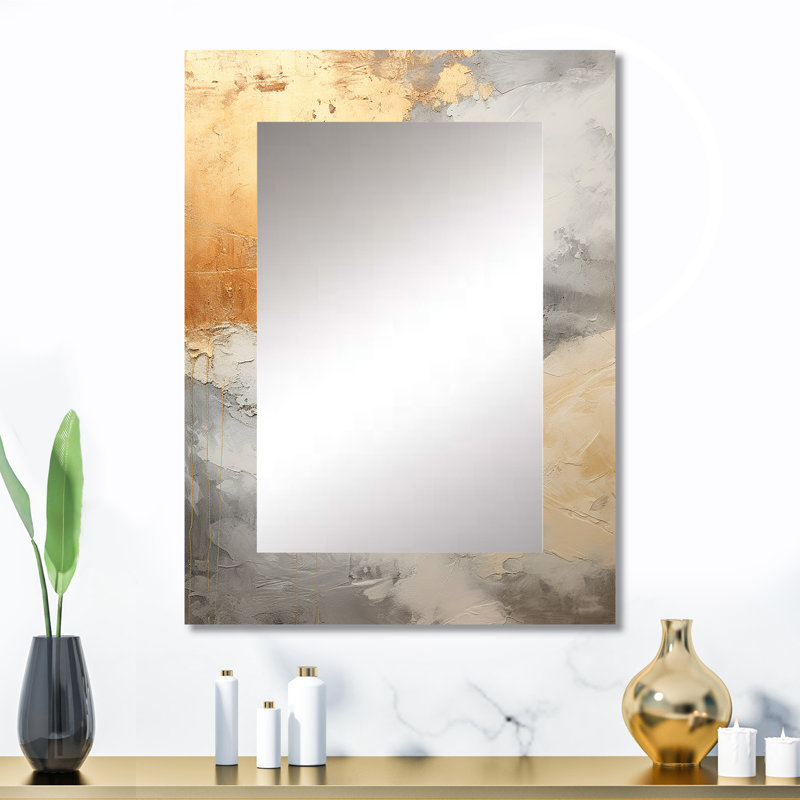 Beige et or minimalisme tempêtes I - tempête unique miroir mural, miroir traditionnel, impression sur métal, 32 po x 24 po