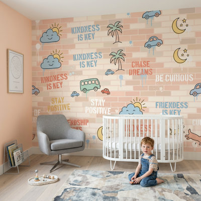 Papier peint mural brique avec étoiles