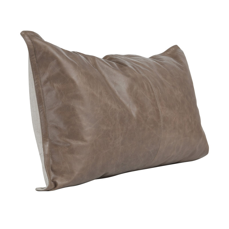 Kosas Home Cheyenne 100% Leather Throw Pillow, Taupe, 14" x 22", Rectangular