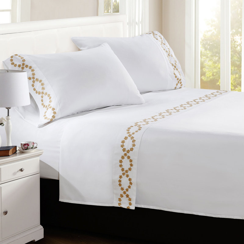 Ensemble de draps Pka Lei, Ensemble de draps pour très grand lit + drap-hous, Blanc
