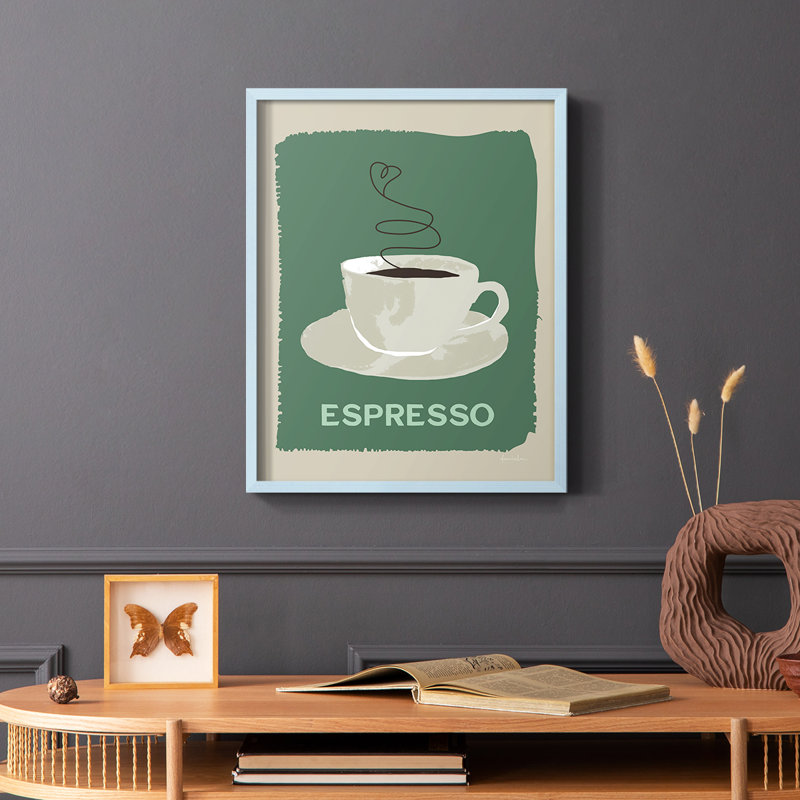 «Modern Coffee IV», reproduction encadrée - bois massif, Bleu, H 10 po x l 8 po
