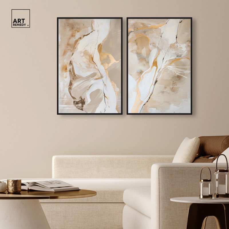 Ensemble de 2 reproductions sur toile Luxe , H 31 po x l 21 po, Impression dans un cadre flottant sans passe-parto, Noir