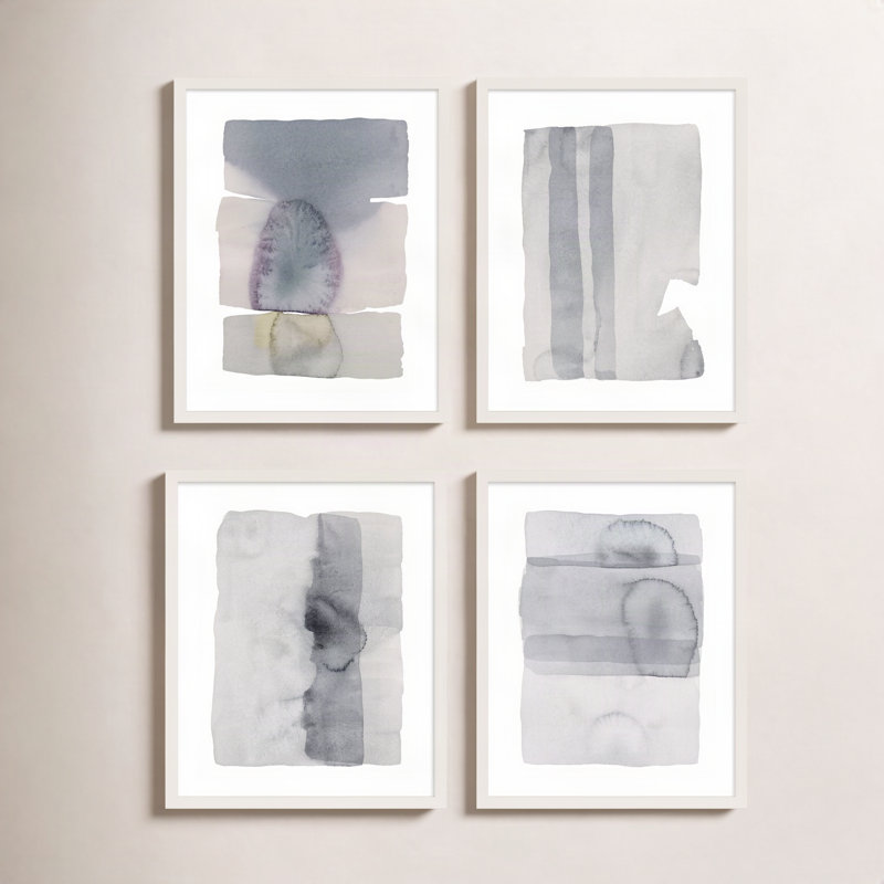 Gray On Gray Set Of 4 Painting by Jacques Pilon, 20" H x 16" W, White