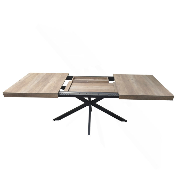 Table de salle à manger rectangulaire extensible rétro 140-180 cm avec coffre de rangement intégré et rallonge centrale gaufrée - Gris Carole
